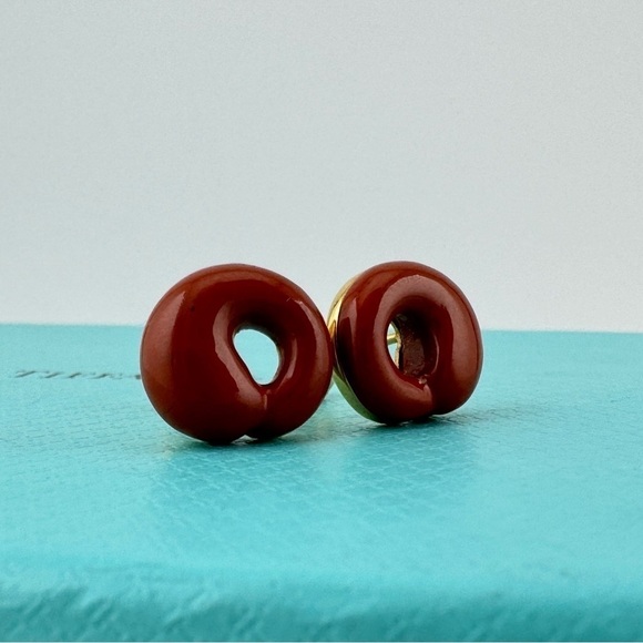 Vintage Tiffany & Co. Jasper Eternal Circle Earrings 18k Yellow Gold ♥️ - Picture 1 of 10